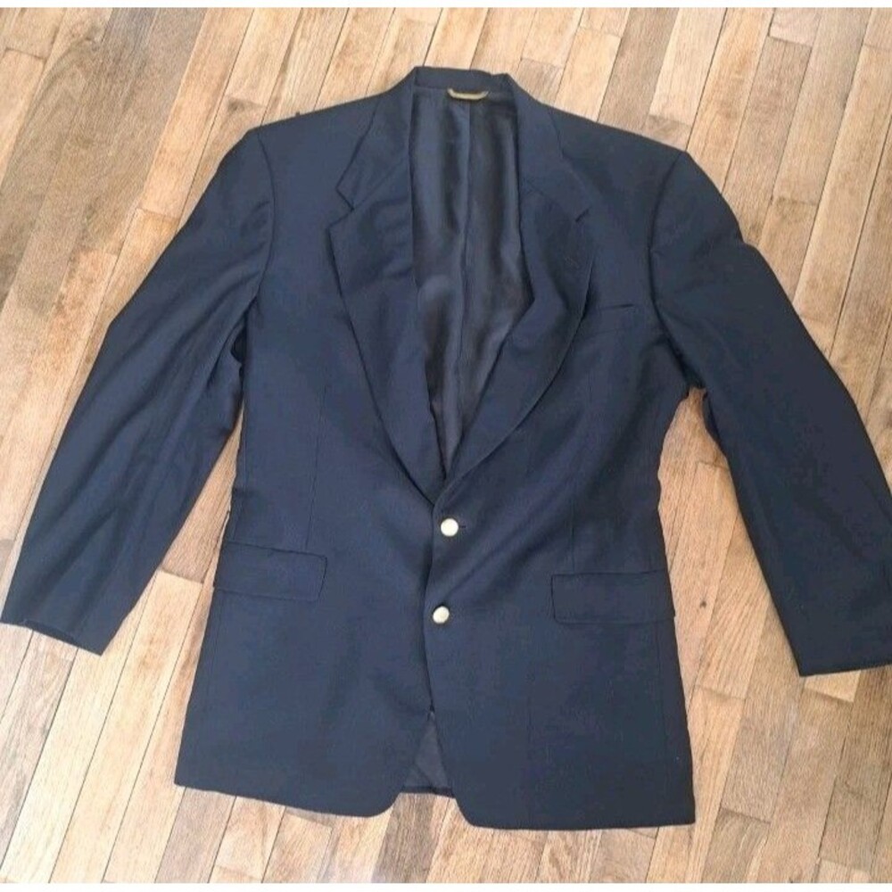 Men’s Sportcoat Virgin Wool 46L Hart Schaffner & Marx Black Gold Button Blazer